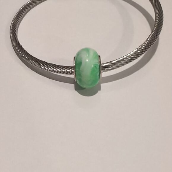 Silver Green and White Blended Charm for Pandora Style‎ Bracelet - Picture 1 of 6